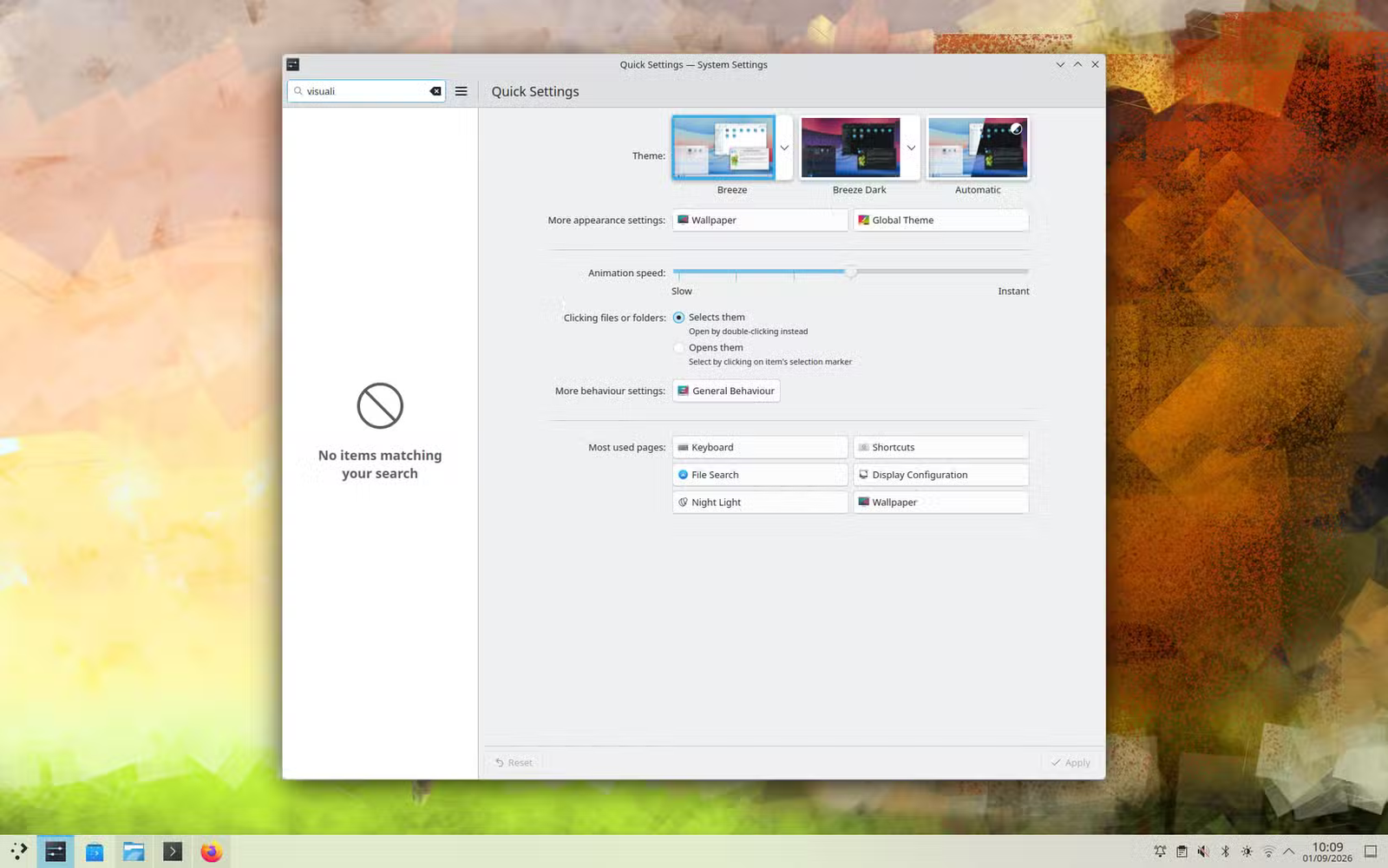 L'application Paramètres système de KDE n'affichant aucun élément correspondant à une recherche du terme "visuel."