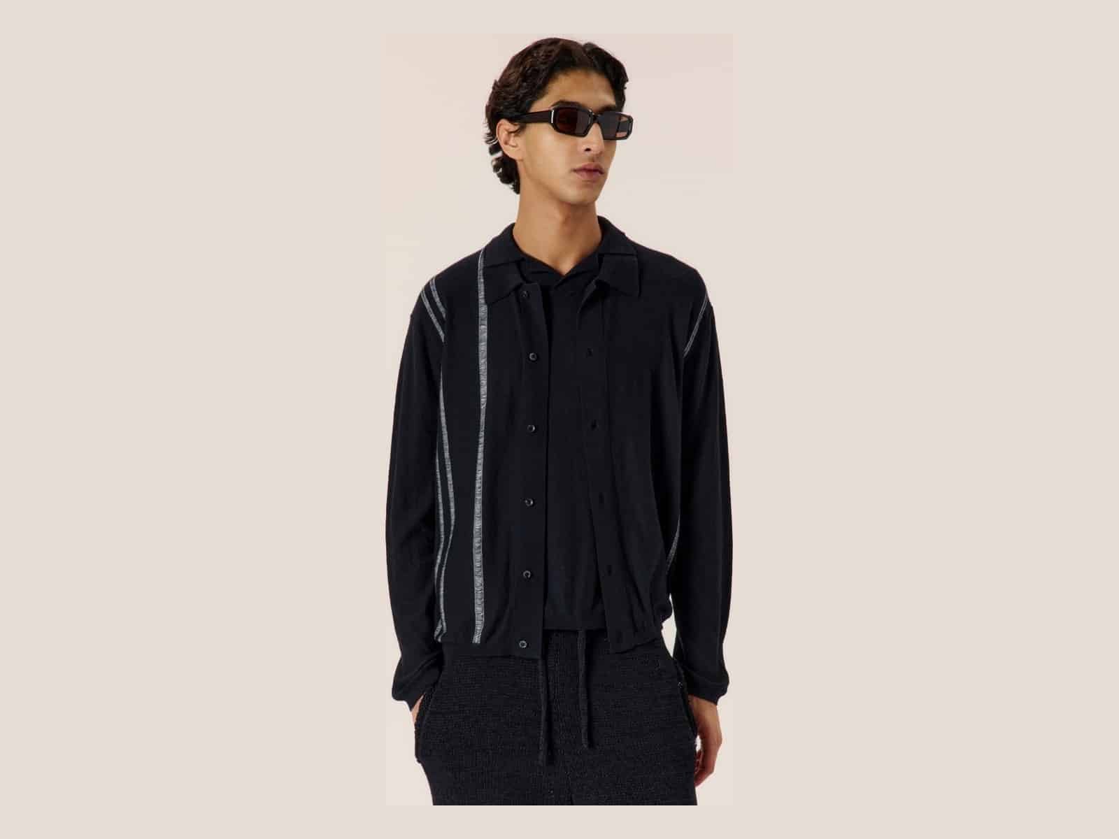 Cardigan à rayures en fil de coton et cachemire | Réserve de Woodford