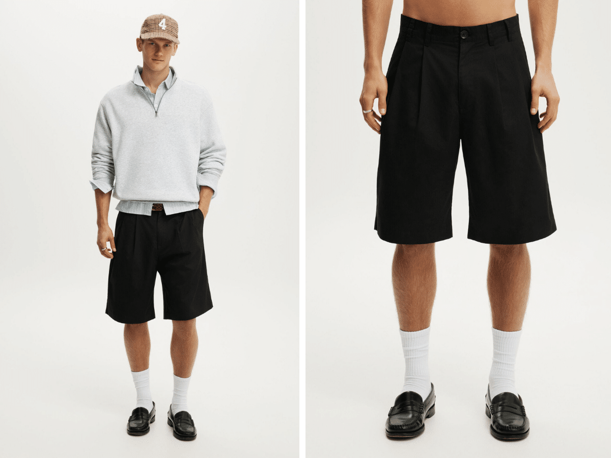 Coton sur short en jean plissé super baggy