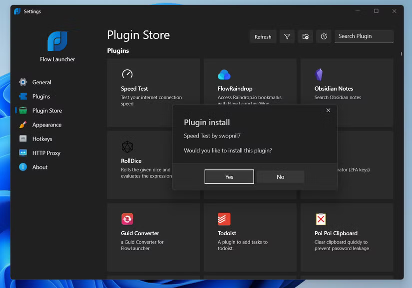 Installation d'un plugin dans Flow Launcher.