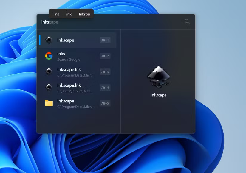 Voir un petit aperçu de l'application recherchée dans Flow Launcher.