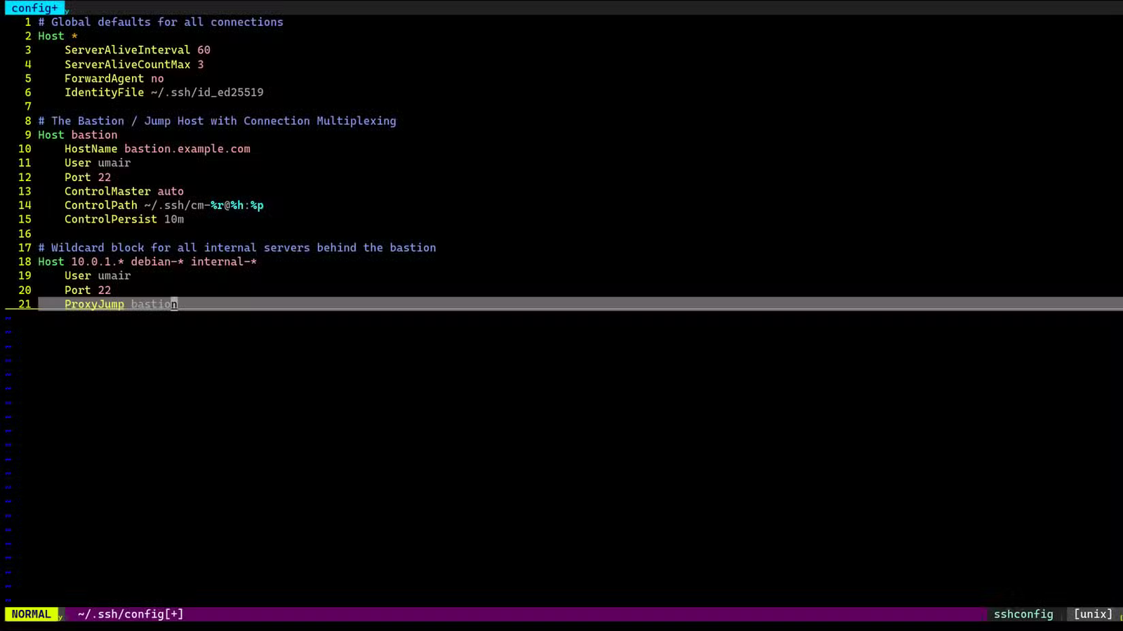 Capture d'écran de la configuration ssh pour jump