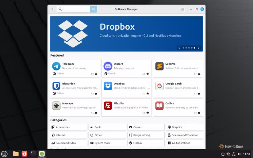 Capture d'écran du gestionnaire de logiciels Linux Mint