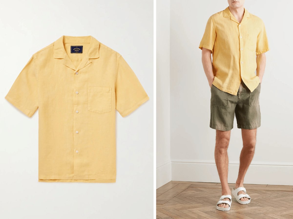Chemise en lin col camp en flanelle portugaise