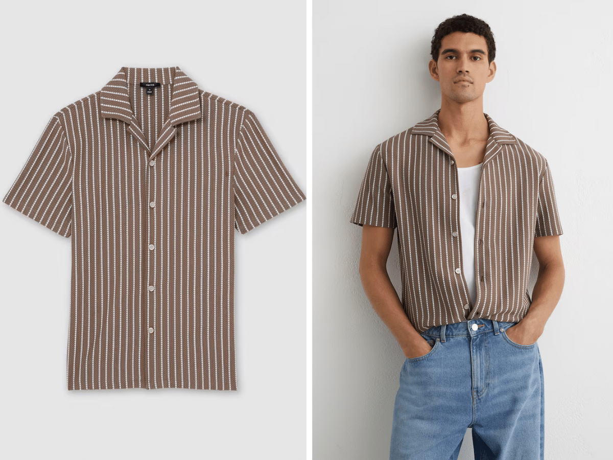 Reiss - Percy - Chemise à col cubain à rayures texturées