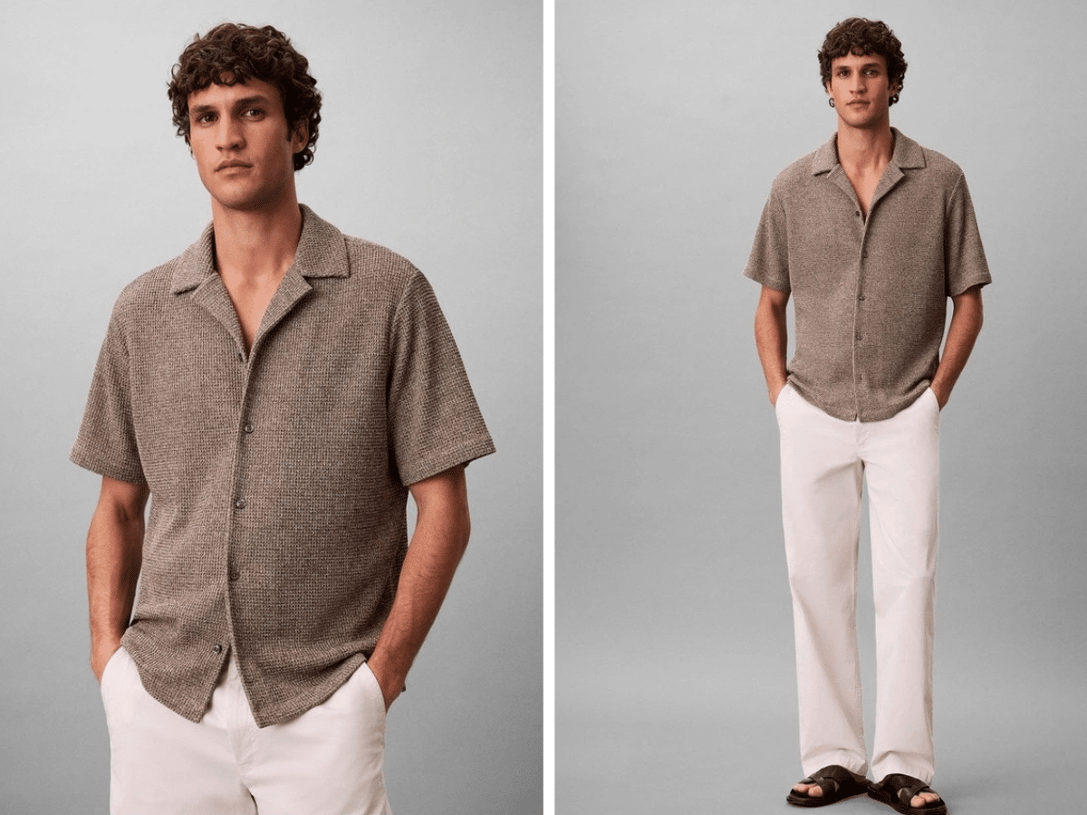 Chemise à col camp en maille Calvin Klein