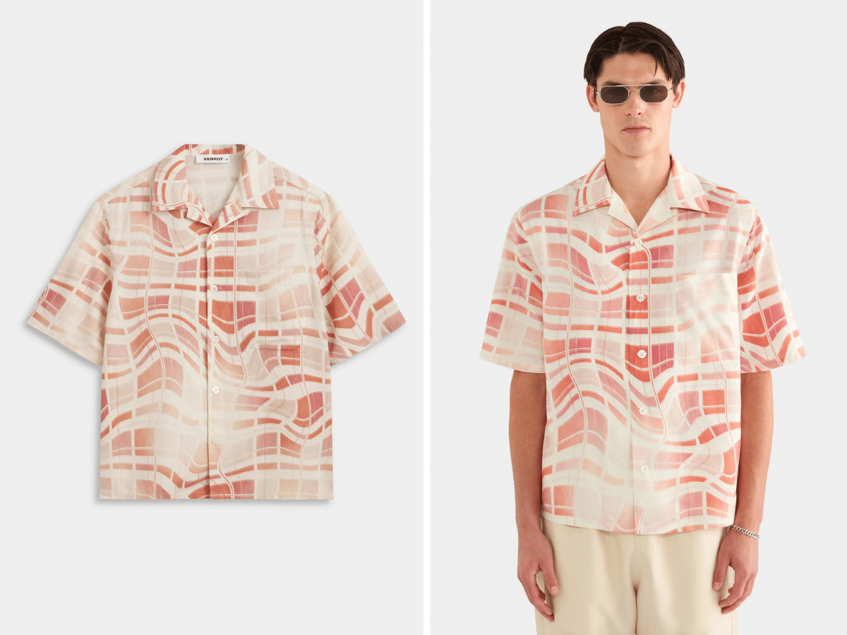 Chemise col camp en soie Fuji