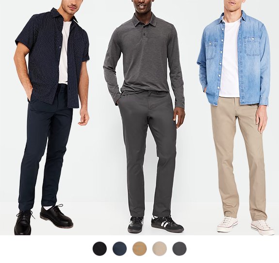 Couleurs et coupes des pantalons Old Navy Tech Chinos 4.0