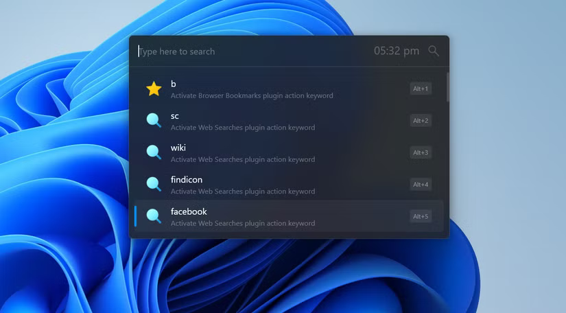 Un aperçu de l'interface utilisateur de Flow Launcher après l'avoir ouvert.