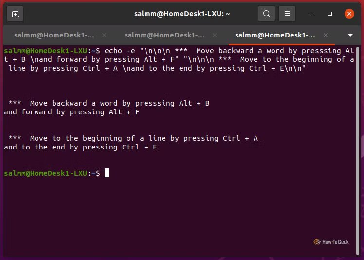 Terminal Linux Ubuntu montrant Bash utilisé pour afficher les notes d'aide