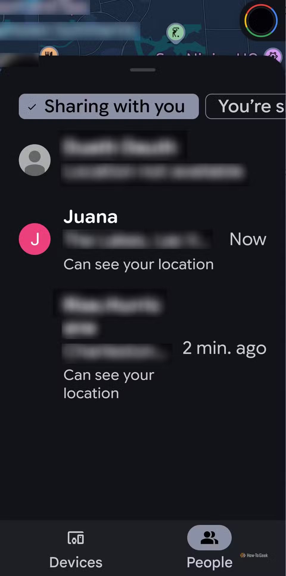 Partage de capture d'écran Find My