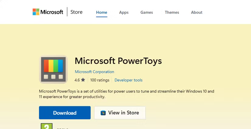 La page Web du Microsoft Store affichant la liste des applications Microsoft PowerToys.