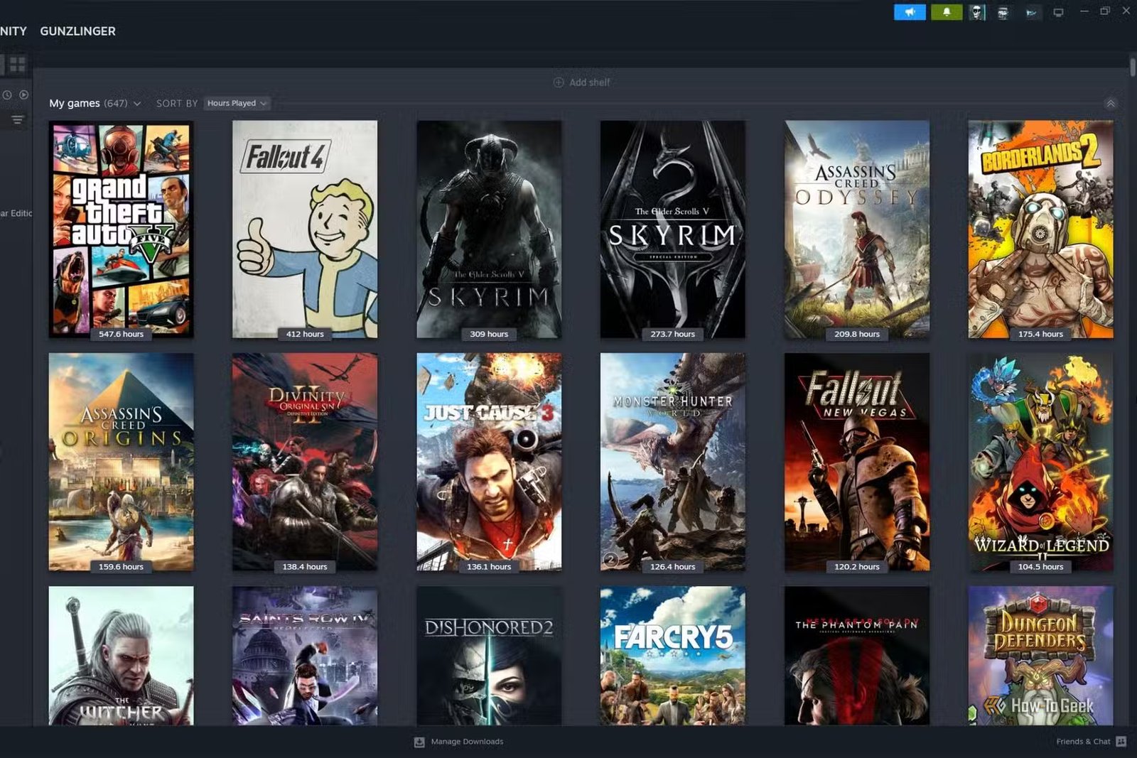 Bibliothèque Steam avec plusieurs jeux