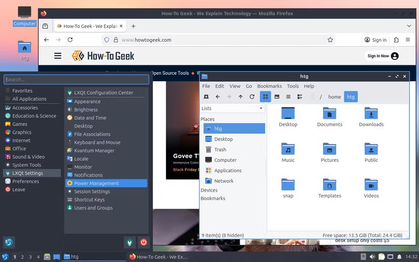 Lubuntu avec plusieurs applications ouvertes sur l'environnement de bureau LXQt.