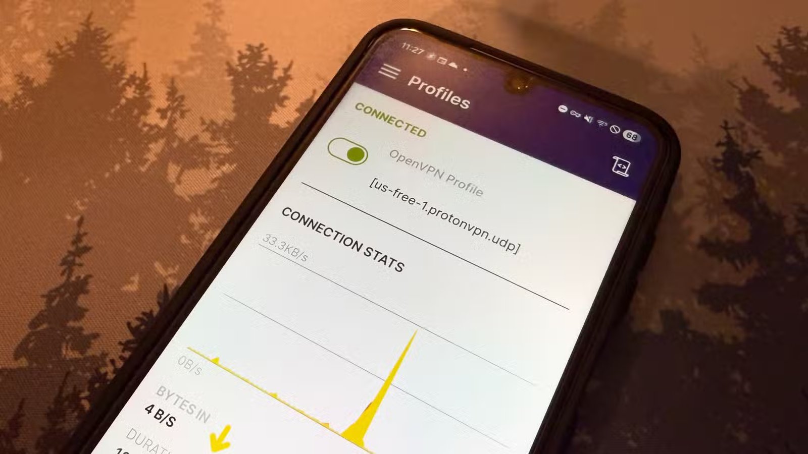 Une connexion VPN est activée sur un appareil Android.