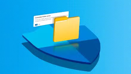 Logo Windows Defender avec une icône de dossier et l'accès contrôlé aux dossiers activé.-1
