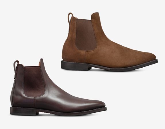 Bottines Chelsea Allen Edmonds Liverpool en daim marron et cuir marron
