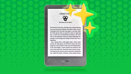 Illustration d’une liseuse Kindle étincelante.