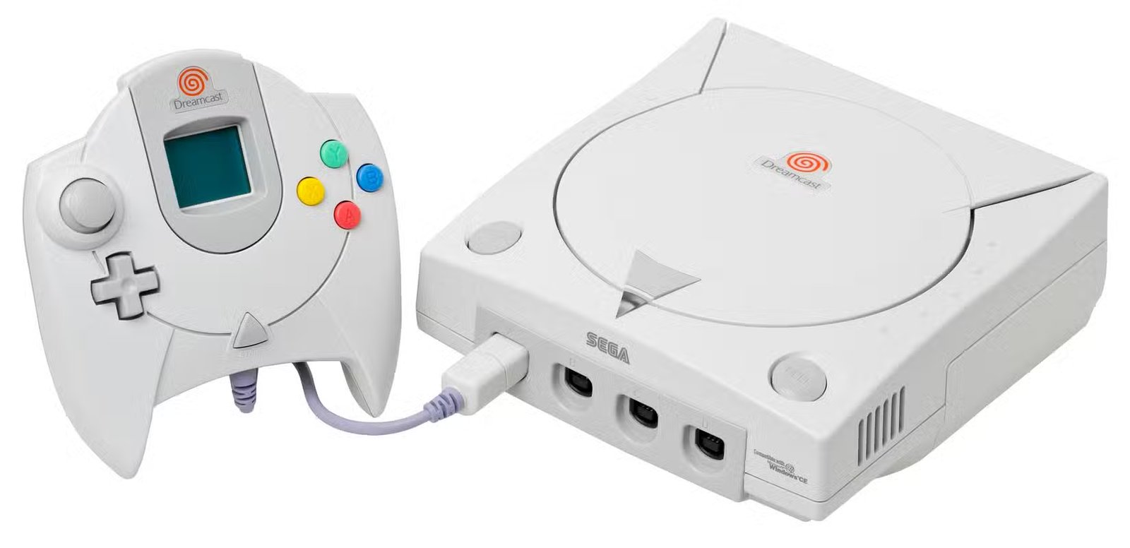 Console et contrôleur Sega Dreamcast avec VMU.