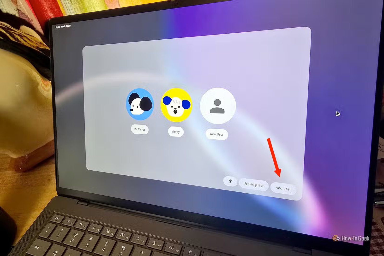 Page de connexion GoogleBookOS avec le bouton Ajouter un utilisateur en surbrillance.