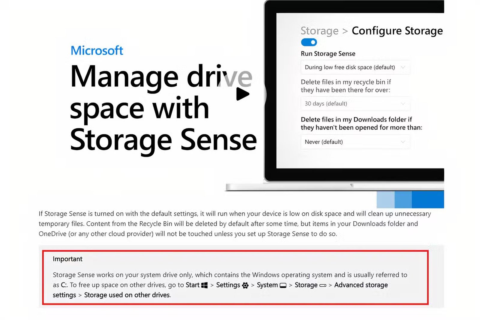 Notez que Storage Sense gère uniquement le lecteur système.