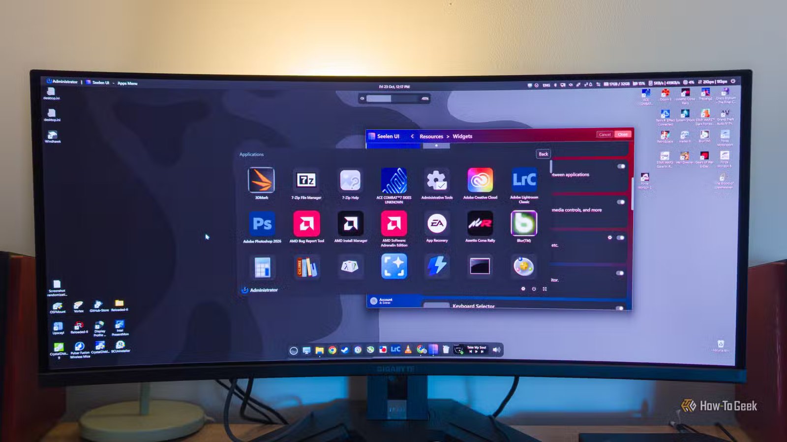 Interface utilisateur Seelen fonctionnant sur un PC Windows. 