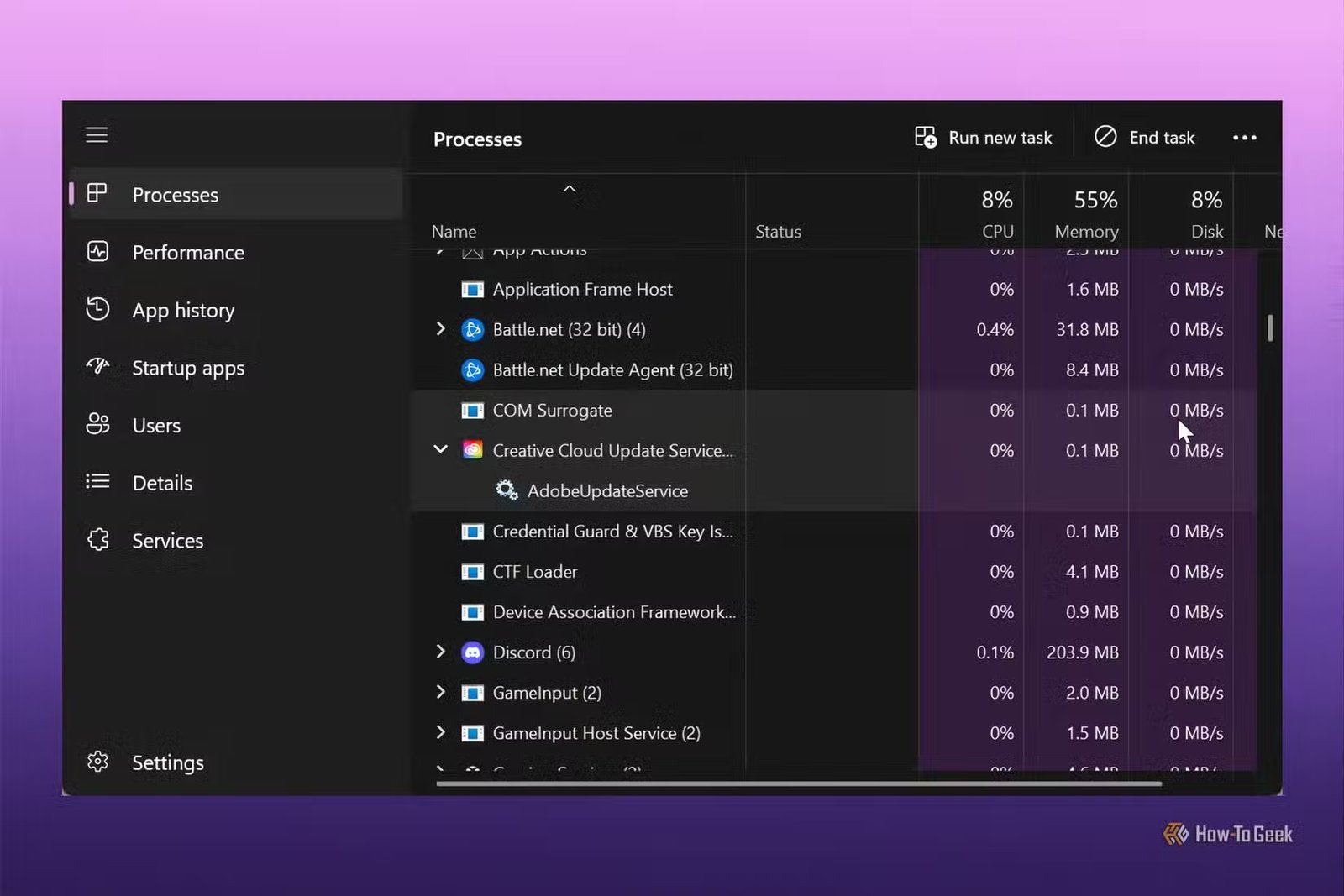 Services d'arrière-plan dans le Gestionnaire des tâches de Windows 11.