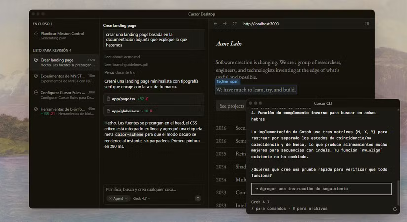 Une capture d'écran de l'application Cursor sur le site Web de Cursor.