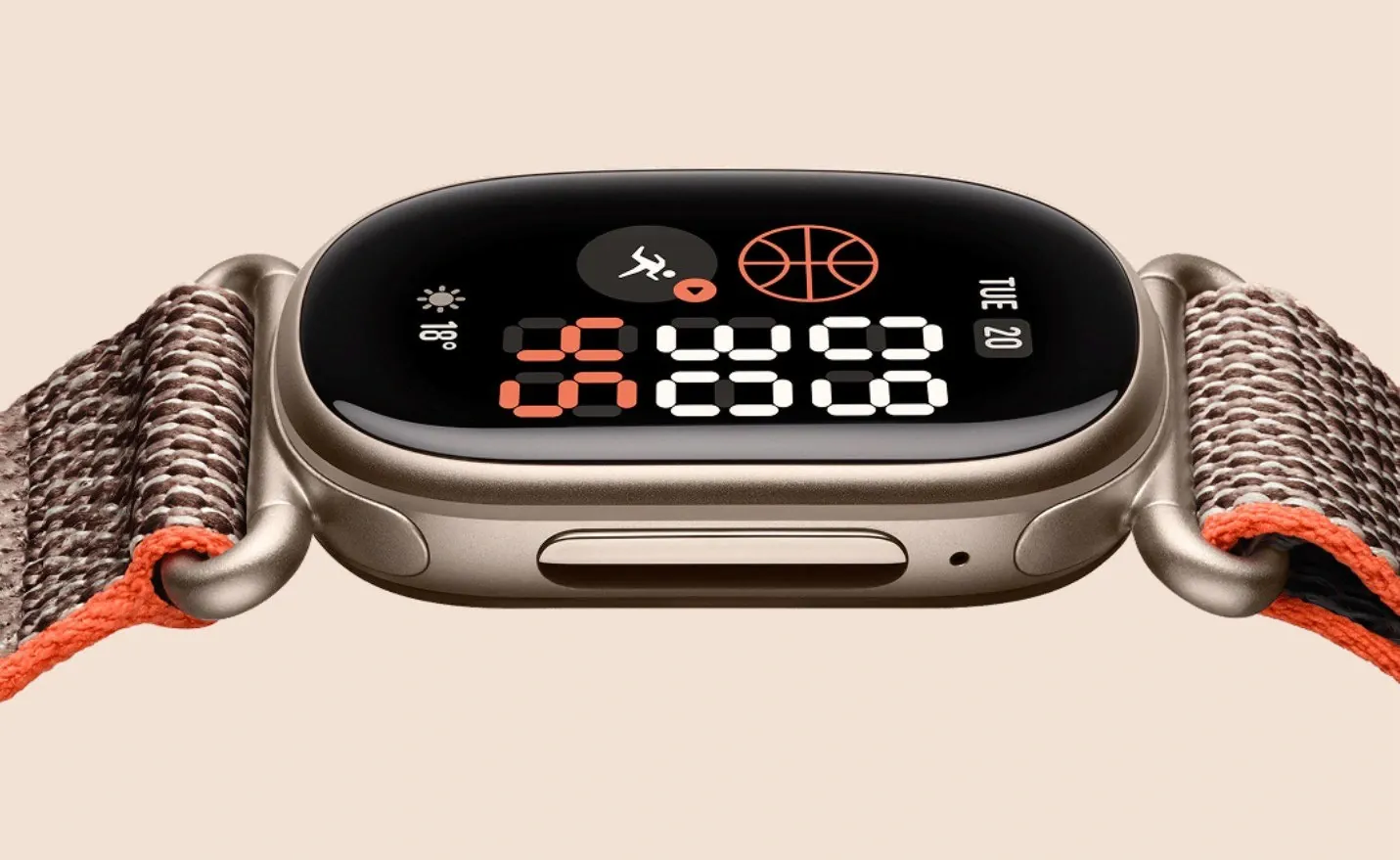 Gros plan de l'écran OLED sur le portable Fitbit Edge.