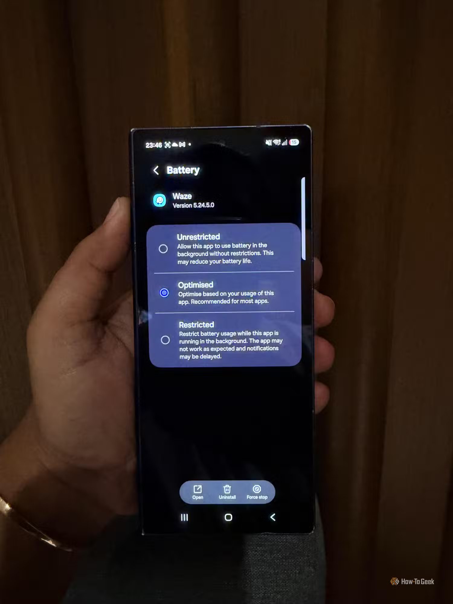 Option batterie dans Waze