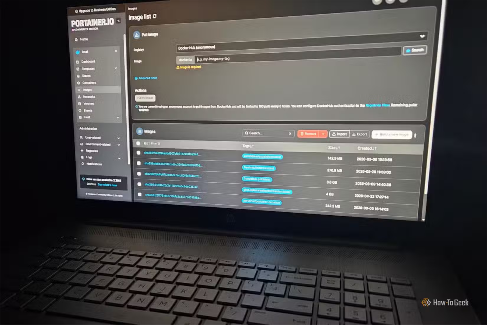 Exécuter Portainer sur un ordinateur portable avec une pile Docker complète.