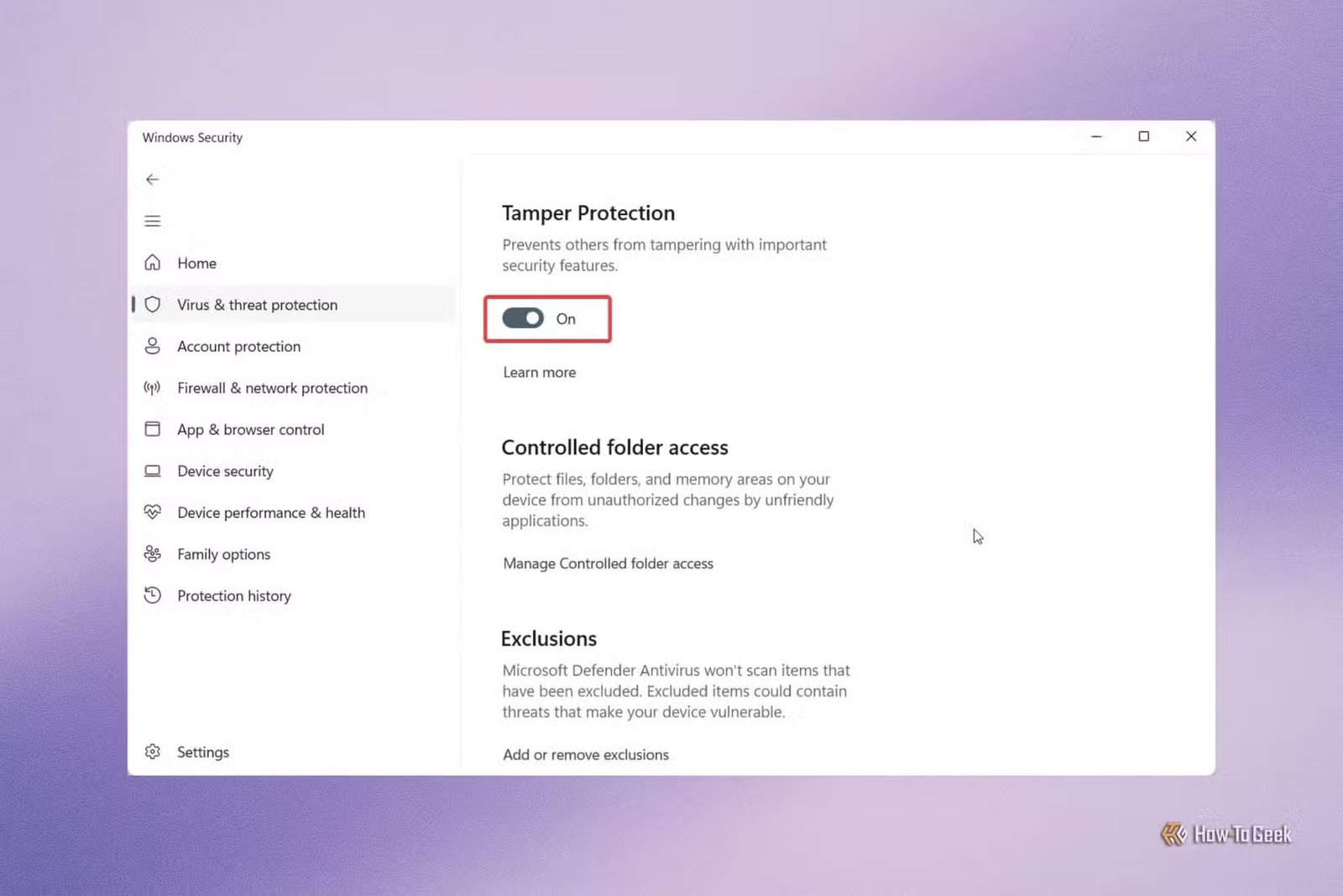 Activation de la fonctionnalité de protection contre les falsifications dans Windows 11.